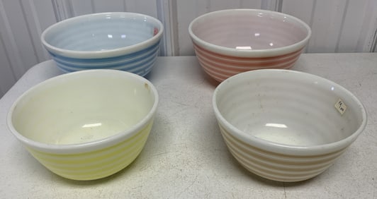 2 Pyrex 403 & 2 Pyrex 402 striped mixing bowls