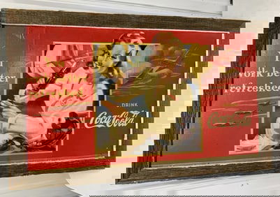 framed Coca-Cola cardboard advertising
