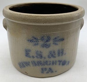 2 gallon E.S.&B. blue decorated stoneware crock
