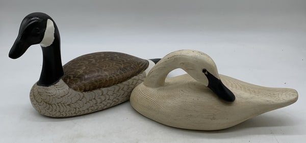 Swan and Canadian Goose hand carved ducks