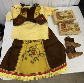 Dale Evans Costume, child's boots, shoe boxes