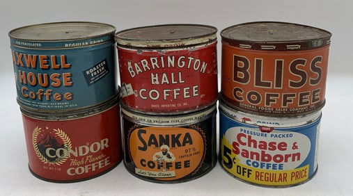 6 metal coffee cans