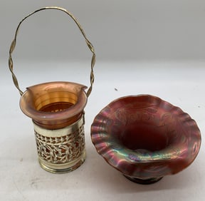 2 carnival glass pieces