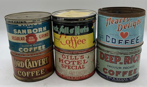 6 metal coffee cans