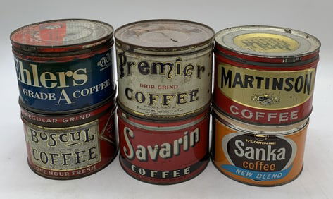 6 metal coffee cans