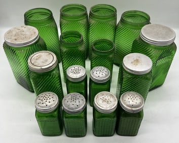 16 pc. Green jars and Canisters