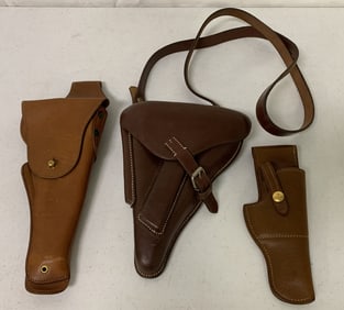 3 Leather Holsters,1 Marked Wederman 1916
