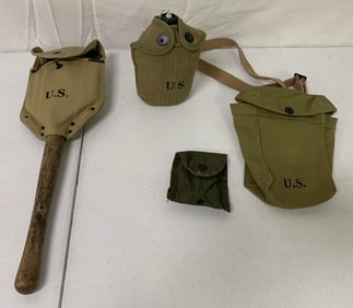 4 pcs,US Army Shovel,Canteen,Pouches