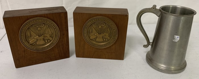 3 pcs,Wooden War Office Bookends,Mug