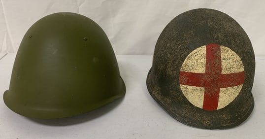 2 Metal Military Helmets,1 Foreign?Repro?