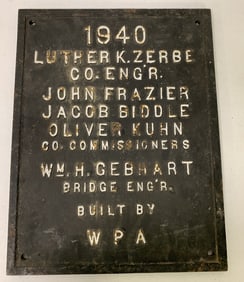 1940 cast iron WPA bridge plaque
