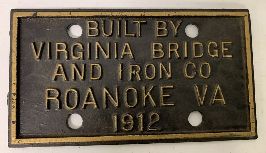 1912 Virginia Bridge and Iron Co. bridge plaque (1 of 2)