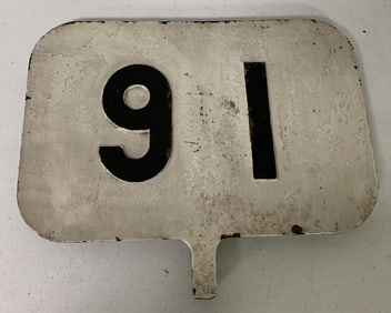 cast iron "91" railroad sign