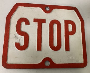 cast iron railroad stop sign
