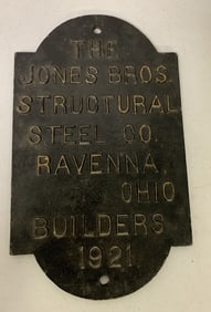 Jones Bros. Structural Steel Co. bridge plaque