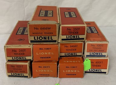 10 Lionel tenders in boxes