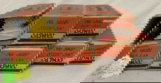 7 Lionel Tank, Stock + Gondola cars in boxes