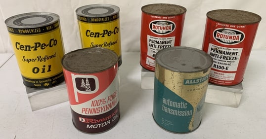 6 Oil Cans, Cen-Pe-Co, Rotunda,Riverside