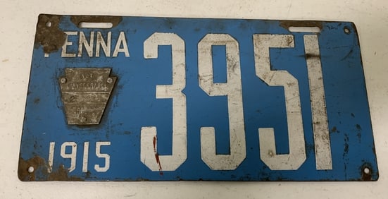 Pennsylvania 1915 license plate 3951