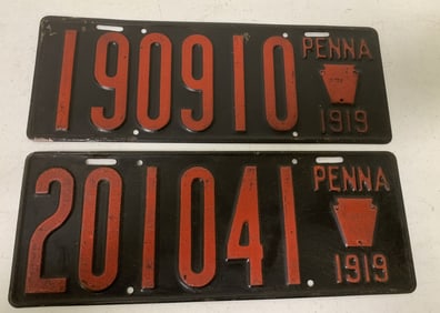 2 different Pennsylvania 1919 license plates