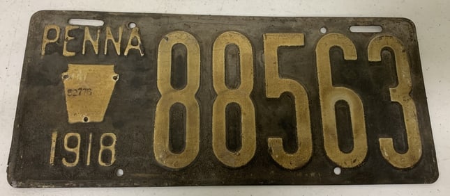 Pennsylvania 1918 license plate 88563
