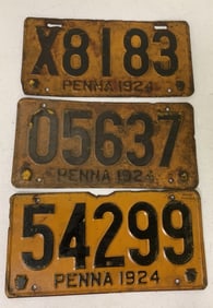 3 different 1924 Pennsylvania license plates
