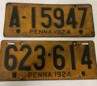 2 different 1924 Pennsylvania license plates