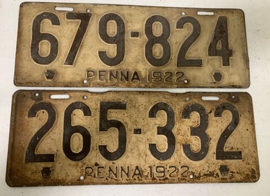 2 different 1922 Pennsylvania license plates