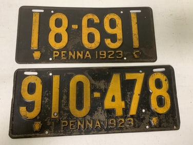 2 different 1923 Pennsylvania license plates