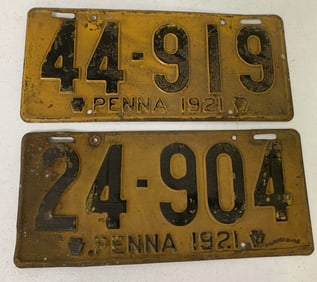 2 different 1921 Pennsylvania license plates