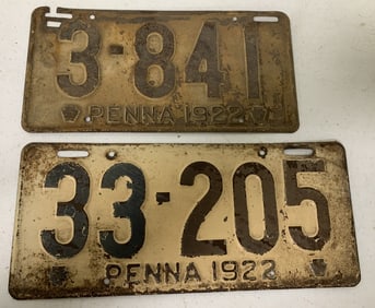 2 different 1922 Pennsylvania license plates