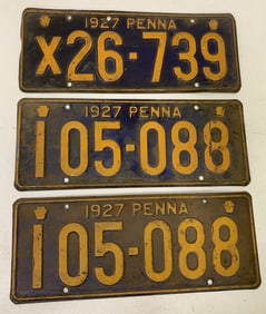 3 Pennsylvania 1927 license plates