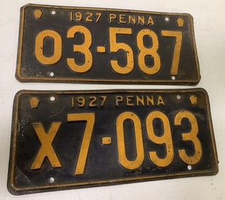 2 different 1927 Pennsylvania license plates