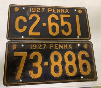 2 different 1927 Pennsylvania license plates