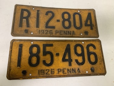 2 different 1926 Pennsylvania license plates