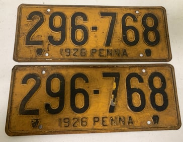 set of Pennsylvania 1926 license plates 296-768