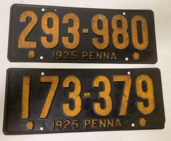 2 different 1925 Pennsylvania license plates