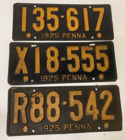 3 different 1925 Pennsylvania license plates