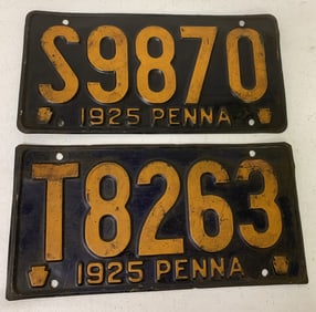2 different 1925 Pennsylvania license plates