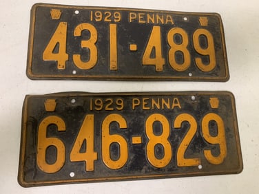 2 different 1929 Pennsylvania license plates