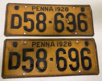 Pennsylvania 1928 License plate set D58-696
