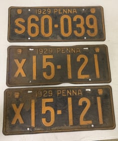 3 Pennsylvania 1929 license plates