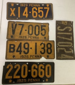 5 Pennsylvania license plates from 1920's