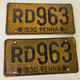 set of Pennsylvania 1930 license plates RD963
