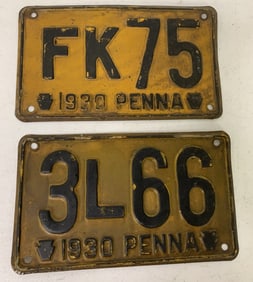 2 different 1930 Pennsylvania license plates