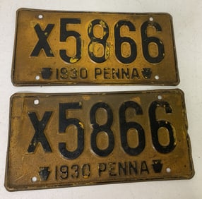 set of 1930 Pennsylvania license plates x5866
