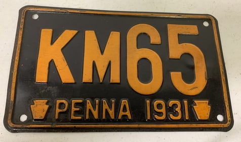 Pennsylvania 1931 license plate KM65