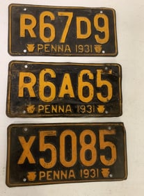 3 different 1931 Pennsylvania license plates