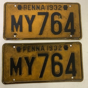set of 1932 Pennsylvania license plates MY764