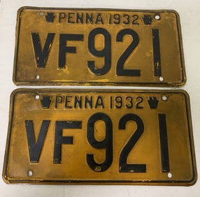 set of 1932 Pennsylvania license plates VF921